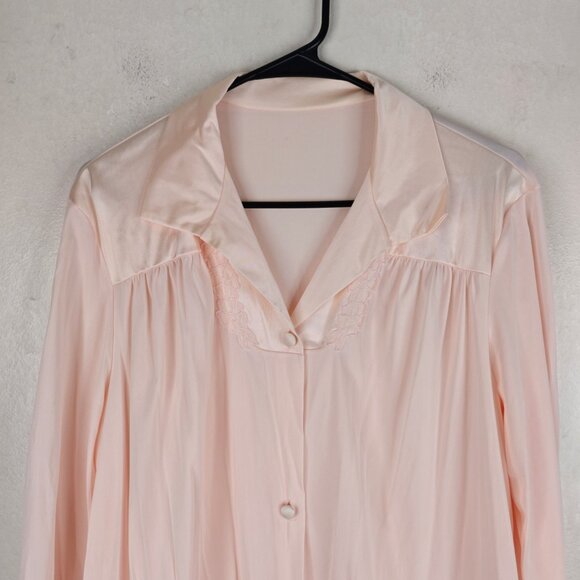 Vintage Vanity Fair Satin Peach Pink Nylon Button-Front Nightgown Size 40 - Picture 3 of 9